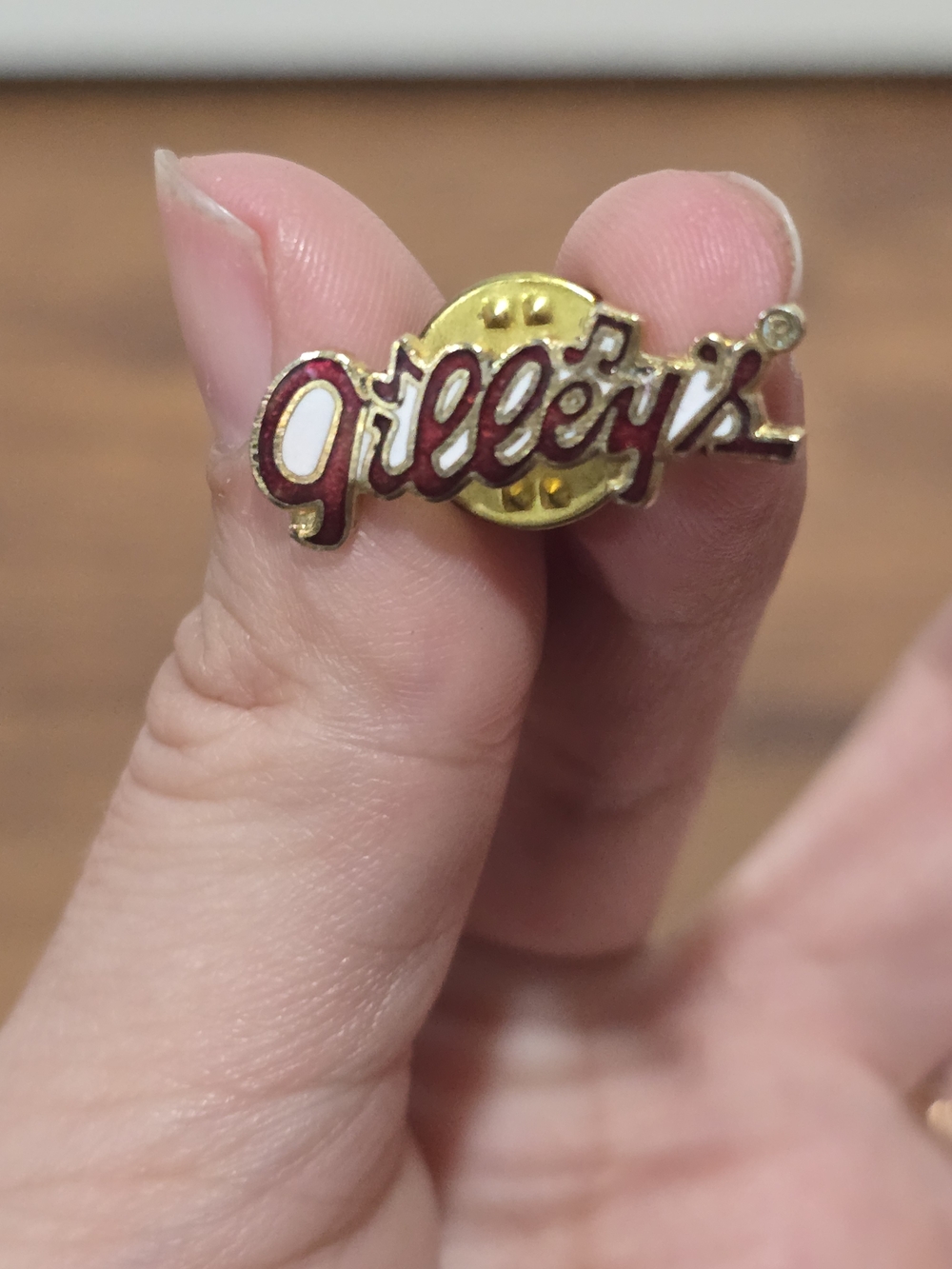 Vintage Gilley's Gold and Red Script Pin Necklace - Women Jewelry